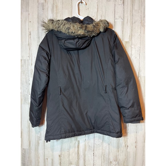 Lands End Womens Down Winter Parka Coat Black‎ Small Fur hood - Picture 2 of 5